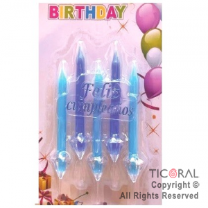 VELA AZULES FELIZ CUMPLEA�OS CON GIBRE 8 CM x 5 UNIDADES